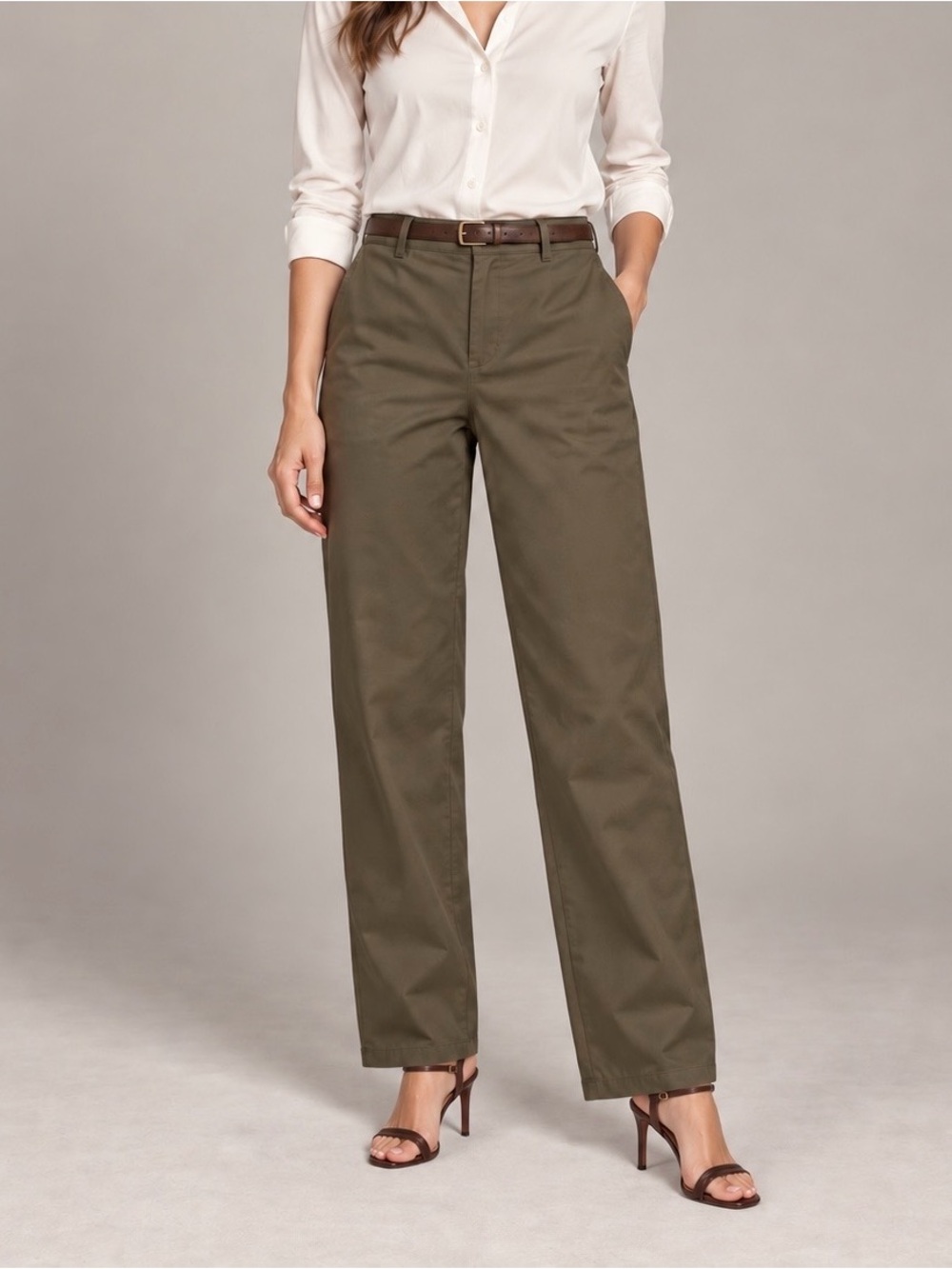 Aritzia Babaton Olive Wool Blend Straight Leg Trousers Size 8